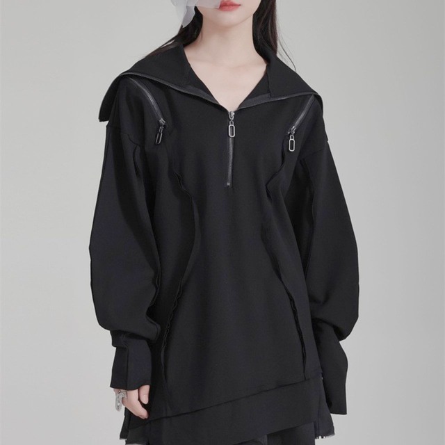 Sailor collar off-shoulder sweat top C0978