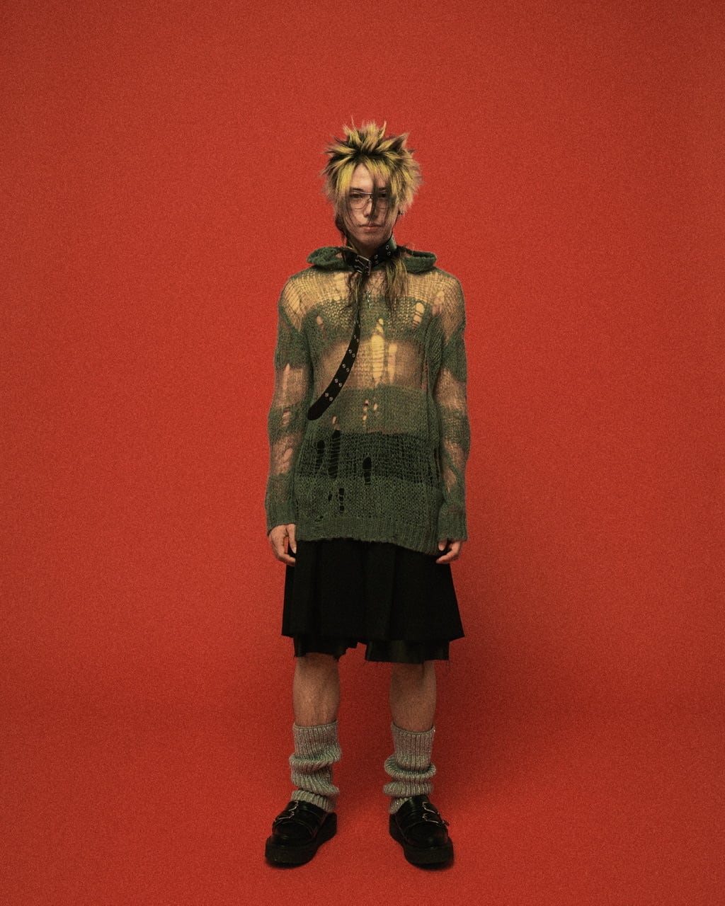 ダメージニットフーディー　GRAY