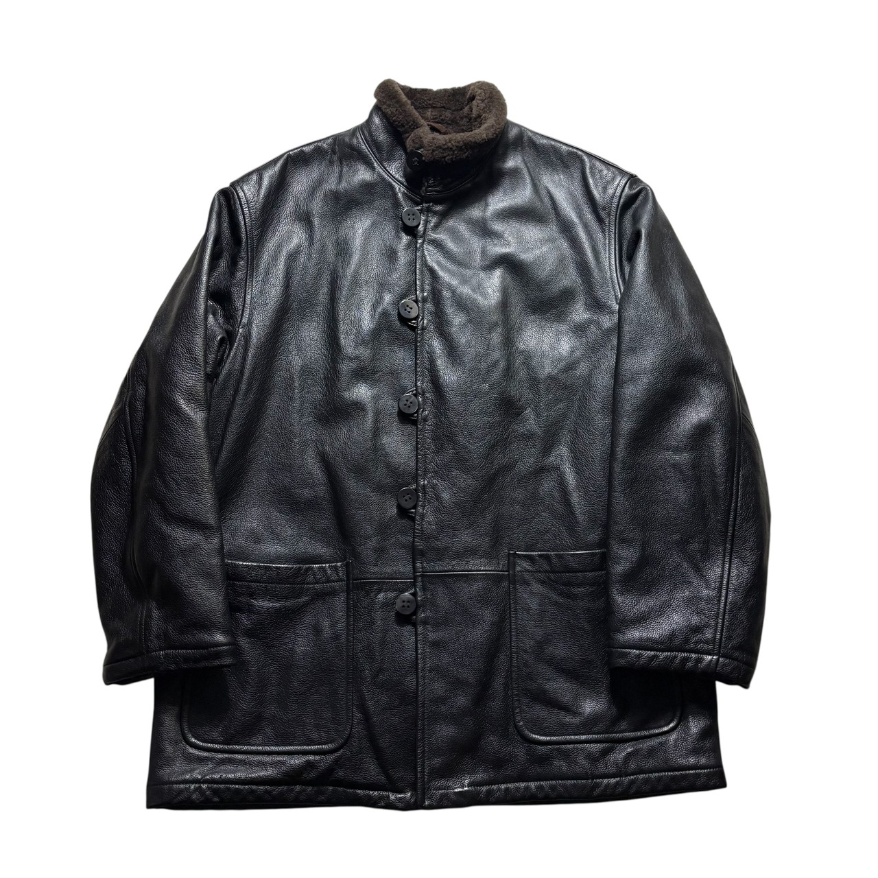 vintage EMPORIO ARMANI black leather car coat