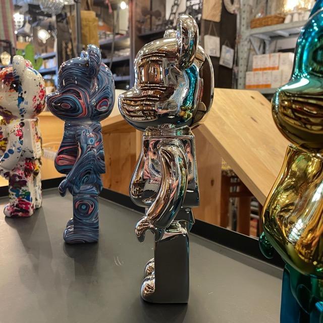 シルバー クマ 置物 metalic silver bear / 置物 くま シルバー ベアー 動物 近未来
