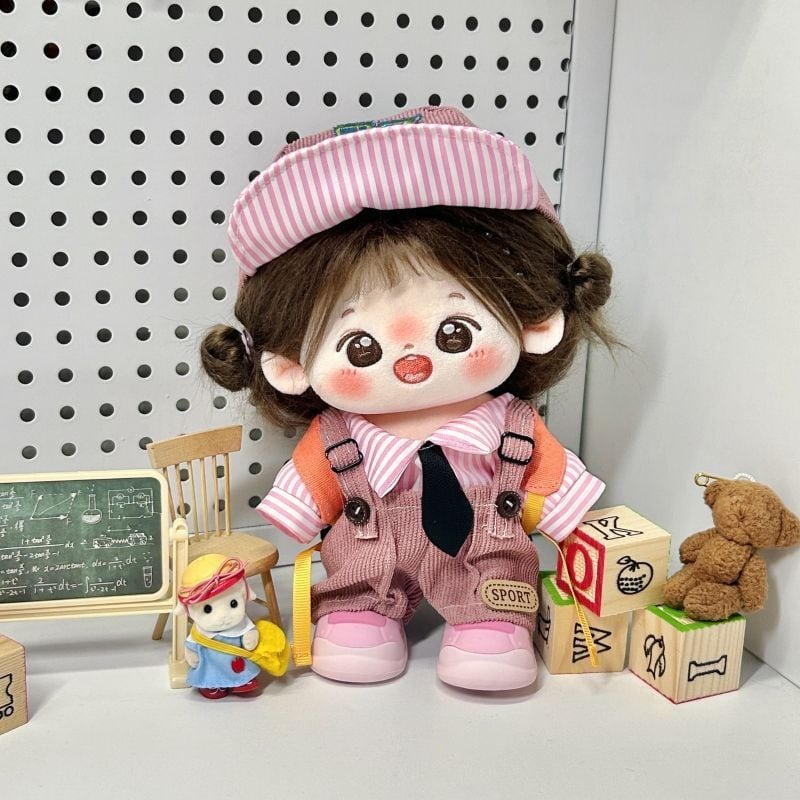 20cmぬいぐるみ用 学園風 カジュアル ボーダートップス+サロペット+