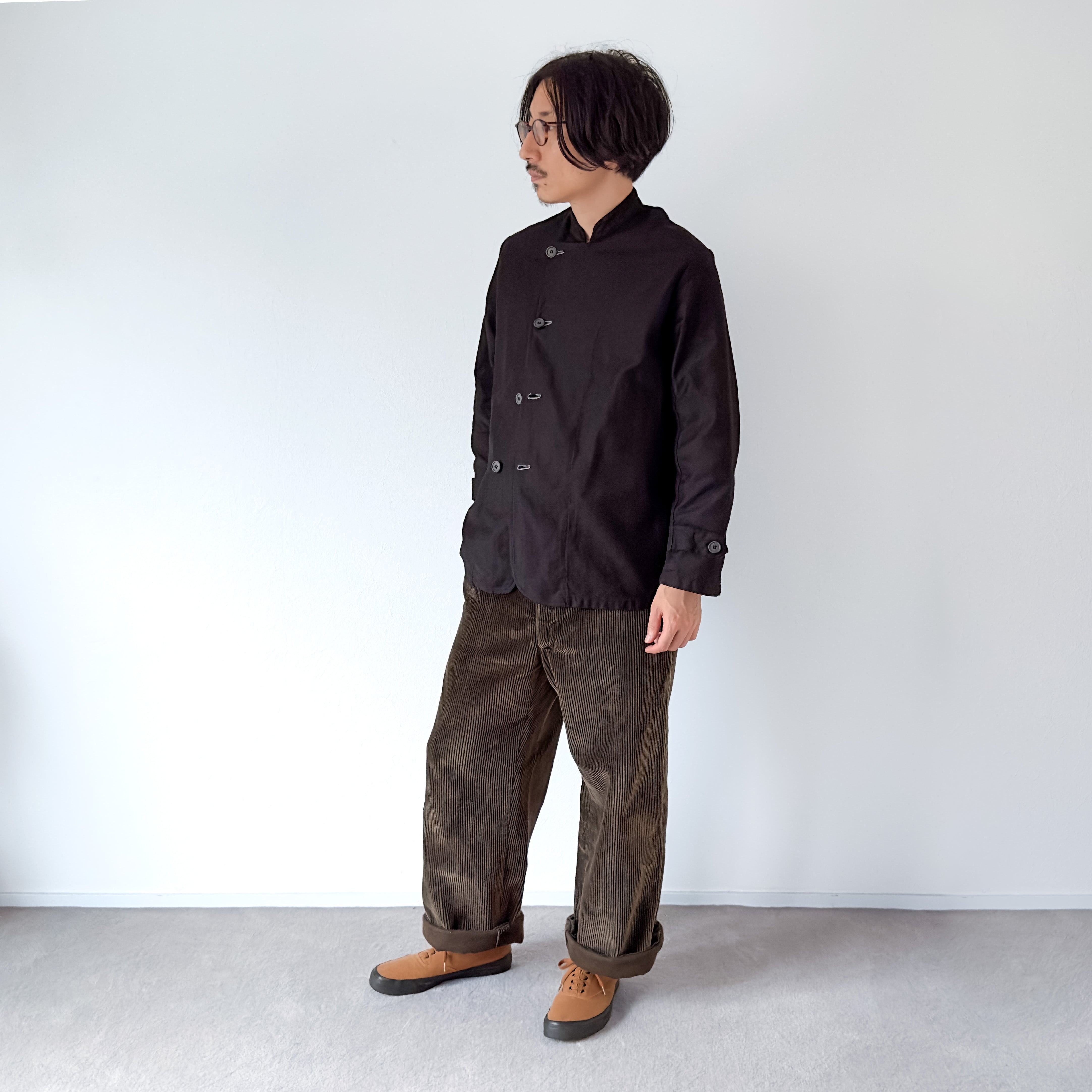 ITALIA 1960s-70s / Moleskin chef jacket : Dead stock (Black over dye)　イタリア軍  / モールスキンシェフジャケット : デッドストック (黒染め)