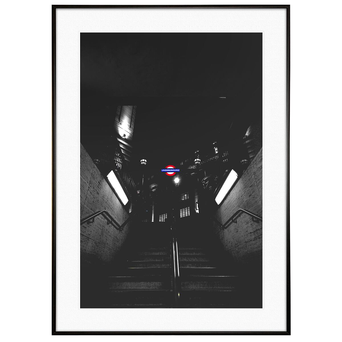 イギリス写真 ロンドン ピカデリー サーカスへの階段 インテリア モノクロアートポスター額装 AS1838