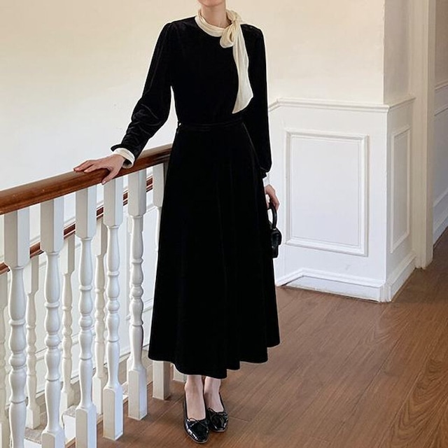SET◆Velvet bowtie blouse setup　M1705