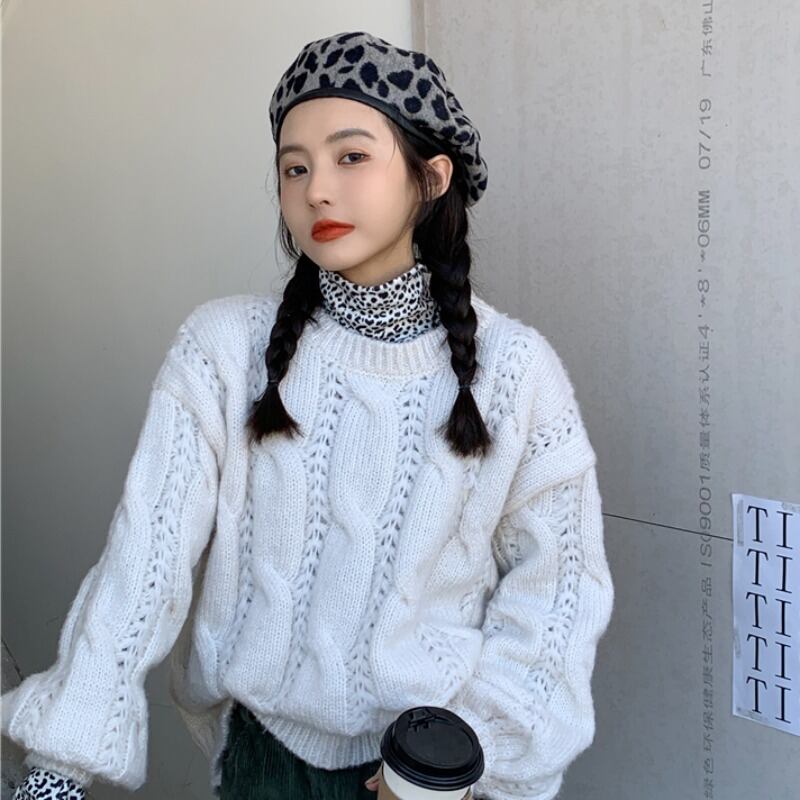 セーター レディースルーズスタイルラウンドネックニットレオパードプリント柄シャツ Oネック YY-ファッション29005650942