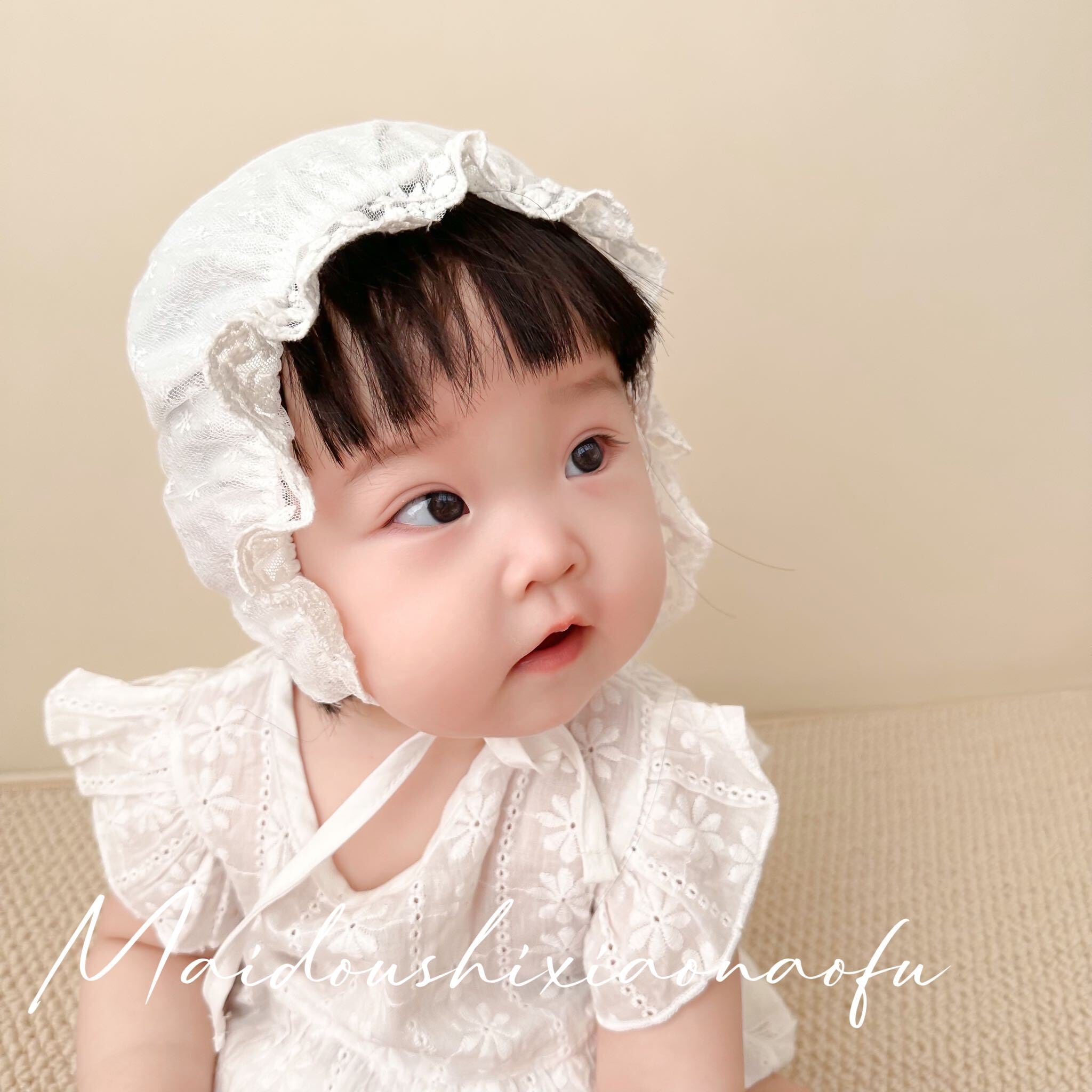 ベビー女の子フリル付きボンネット 赤ちゃん帽子 出産祝い 日よけ