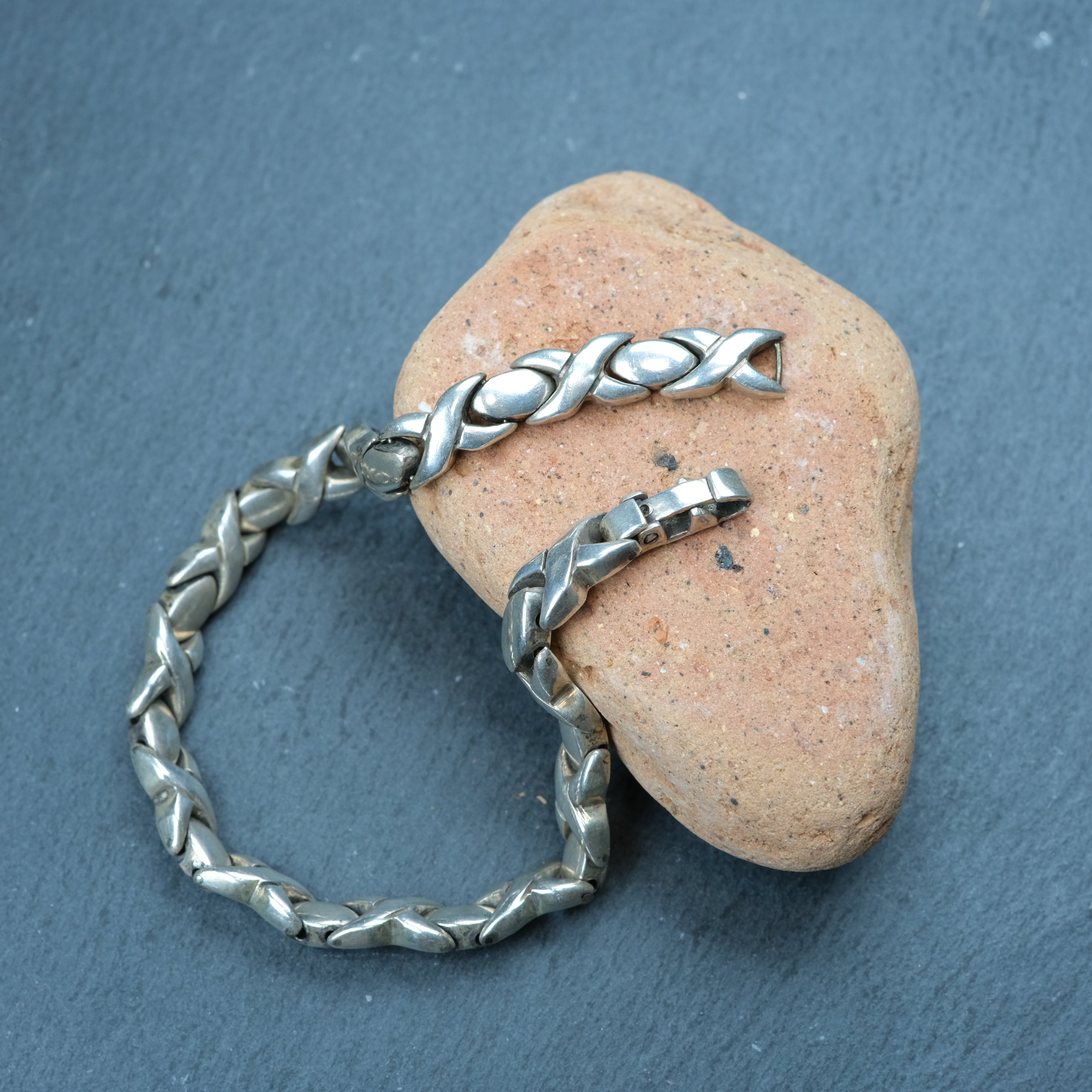 ヴィンテージ メキシコ タスコ製 シルバー925 デザインチェーンブレスレット/軽研磨仕上げ