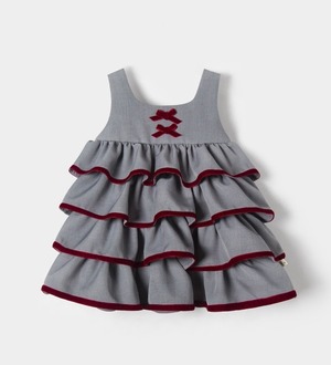 Point ribbon gray volume frill dress
