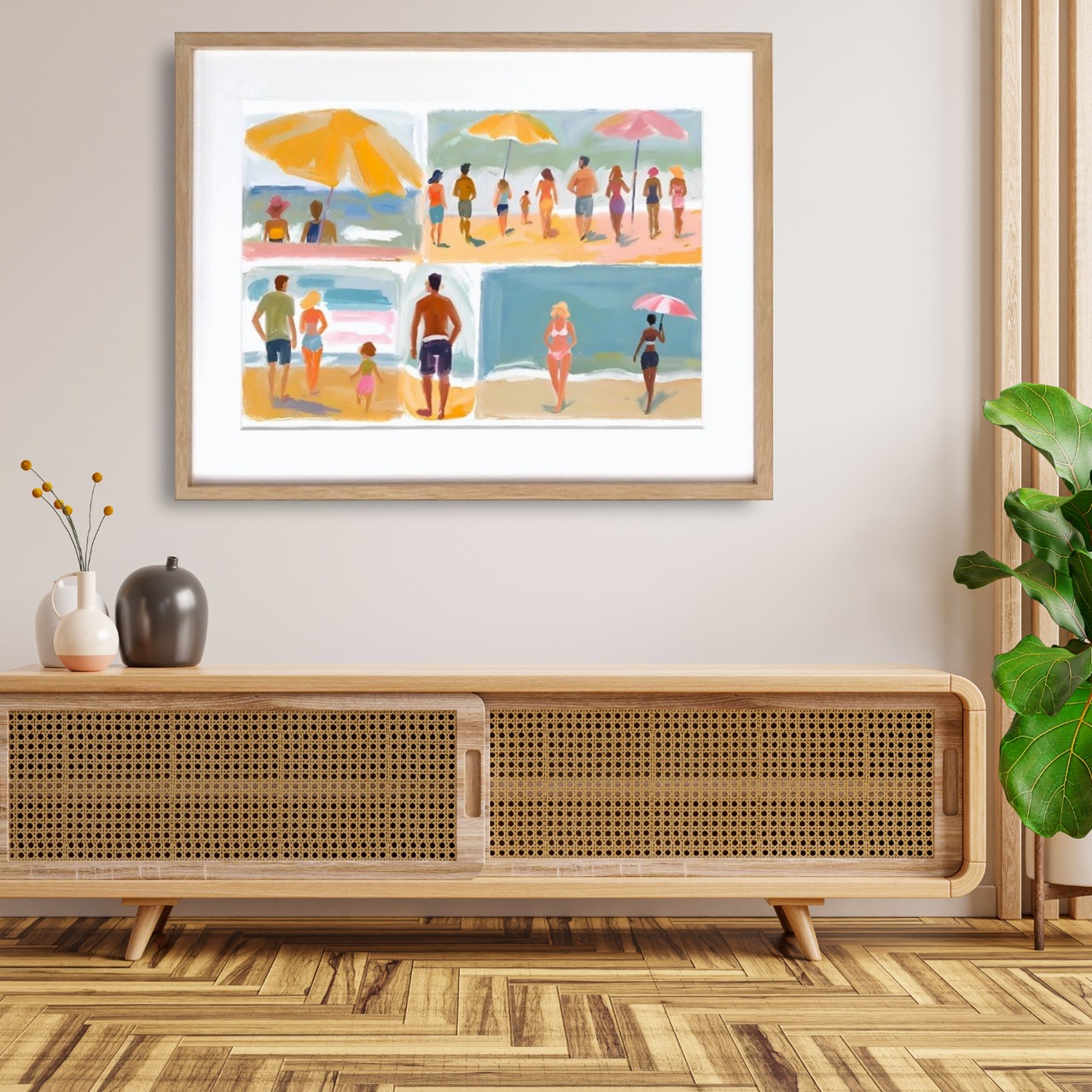 beach before evening ⅱ｜夕暮れ前のビーチを描いたドローイングアートポスター｜優しい色合いでどんな部屋にも馴染む｜A3ポスター