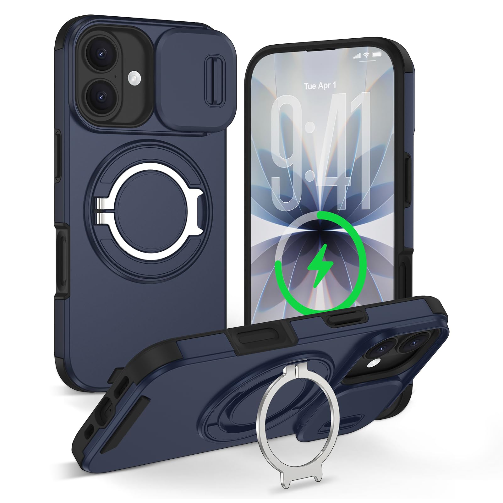 AANNIBER iPhone 17 ケース【耐衝撃・高性能Magsafe対応】iPhone17用ケース マグネット搭載 衝撃吸収 頑丈 黄変防止 アイフォン17 ワイヤレス充電 レンズ保護カバー 調整可能 いphone17 指紋防止 ネイビー