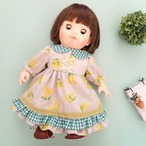 ２段フリルワンピース（グレーミモザ緑チェック）ぽぽちゃん