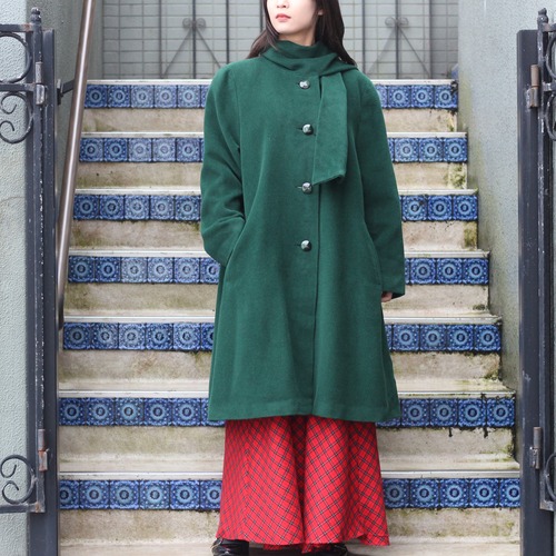 EU VINTAGE steinbock SCARF COLLAR DESIGN WOOL TYROLEAN LONG COAT MADE IN TYROL/ヨーロッパ古着スカーフカラーウールチロリアンロングコート