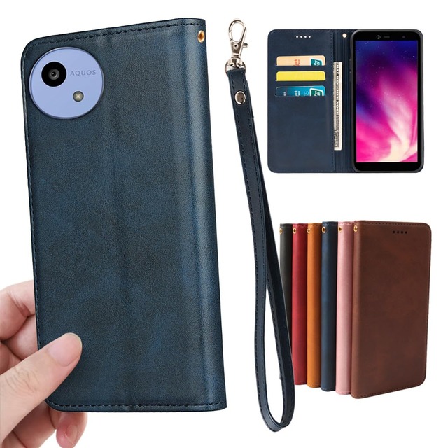 AQUOS Wish5 SH-52F SH-M32 ケース 手帳型 ストラップ 同梱 適用 アクオス ウィッシュ5 手帳型ケース ウィッシュ5ケース Aquoswish5 カバー 手帳 Aquoswish5ケース ウィッシュ5 手帳型カバー wish5 case 【GoKIGIoD】 財布型 内蔵マグネット 弱磁 カード収納 ストラップホール スタンド機能 耐衝撃 レトロ ネイビー