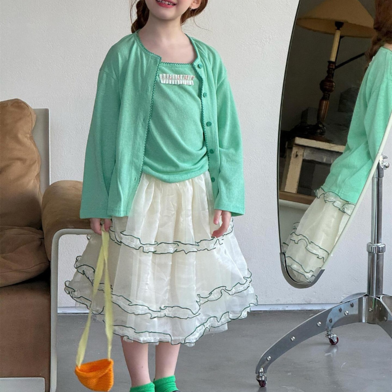 春高級感カラーブロックチュールスカート