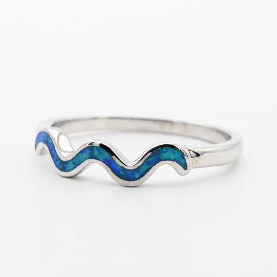 Blue Opal Inlay Wavy Top Design Ring #16.0 / Denmark