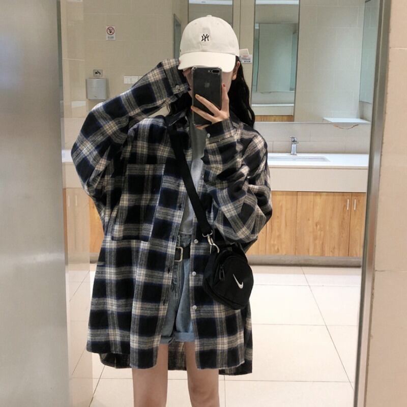 格子柄シャツ ジャケット スプリングオータムスタンダードスタイルルーズ レトロ 春物 秋物 萌量不足83372733980