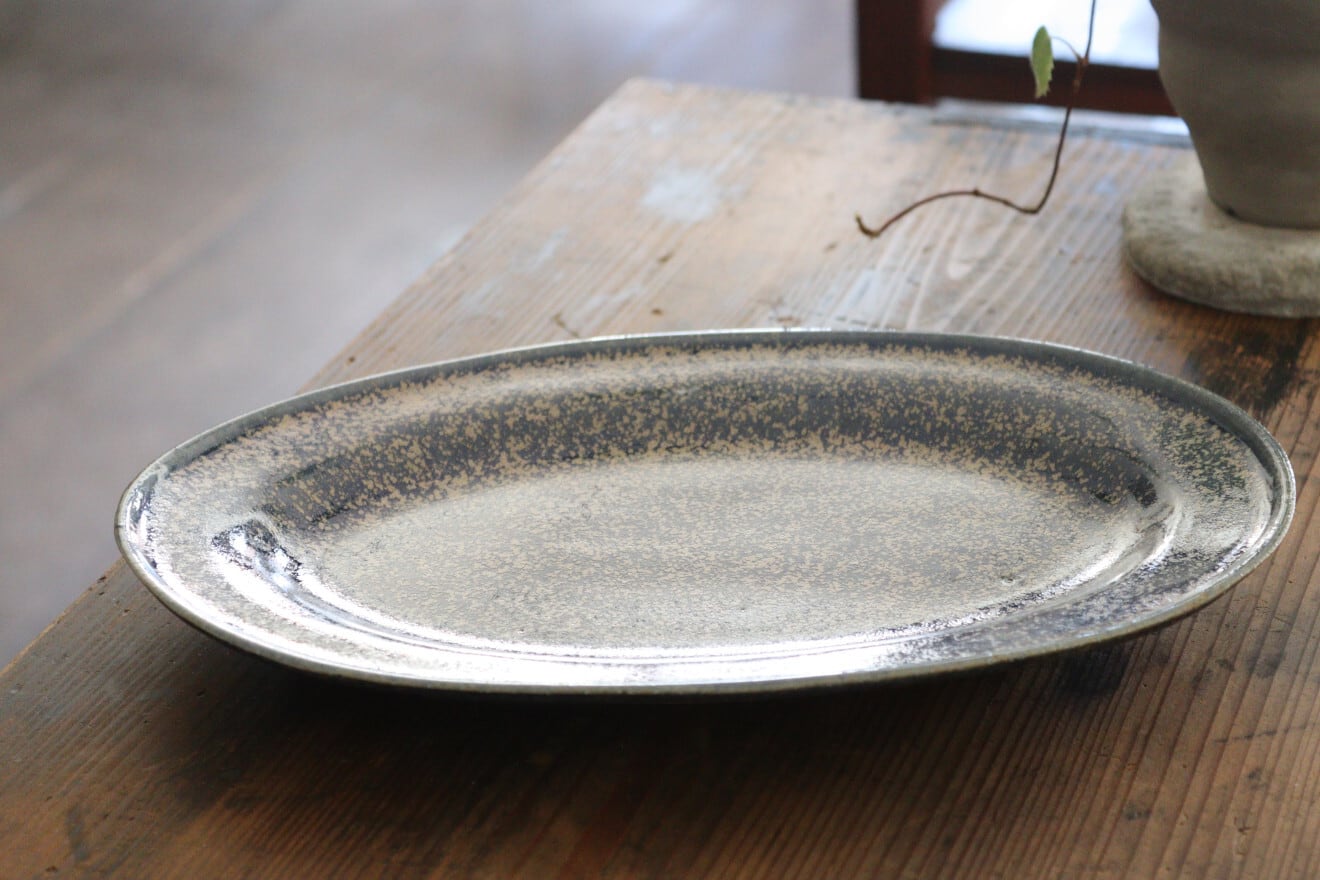 及川静香 青釉オーバル皿L | ao+水玉