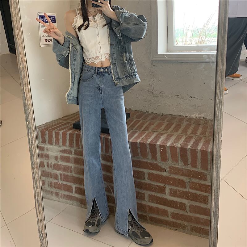 スリットジーンズ レディースサマールーズハイウェストウェスト薄手 夏物 クレセントシティ76242612744