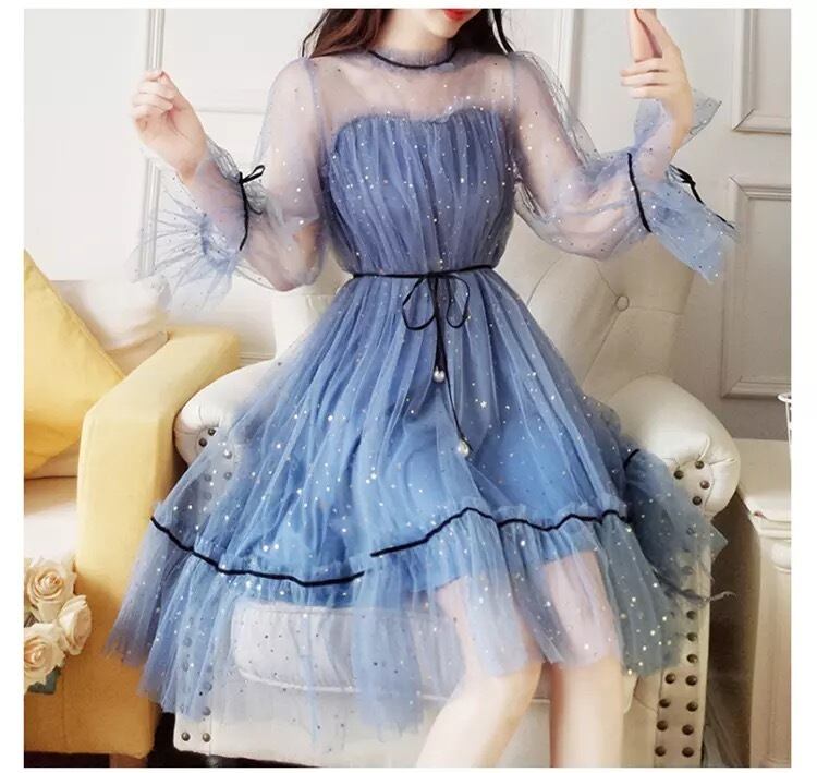 チュールレーススパンコールワンピース 5color Meluce