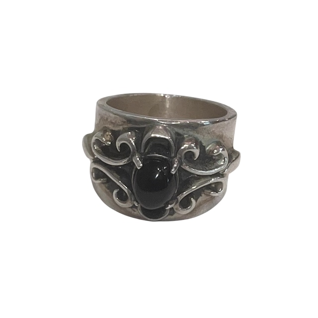 vintage super heavy gauge silver onyx ring