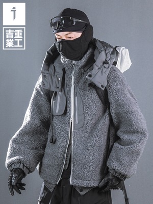 JIYEIND  ボアフリース パッチワークフード付きジャケット