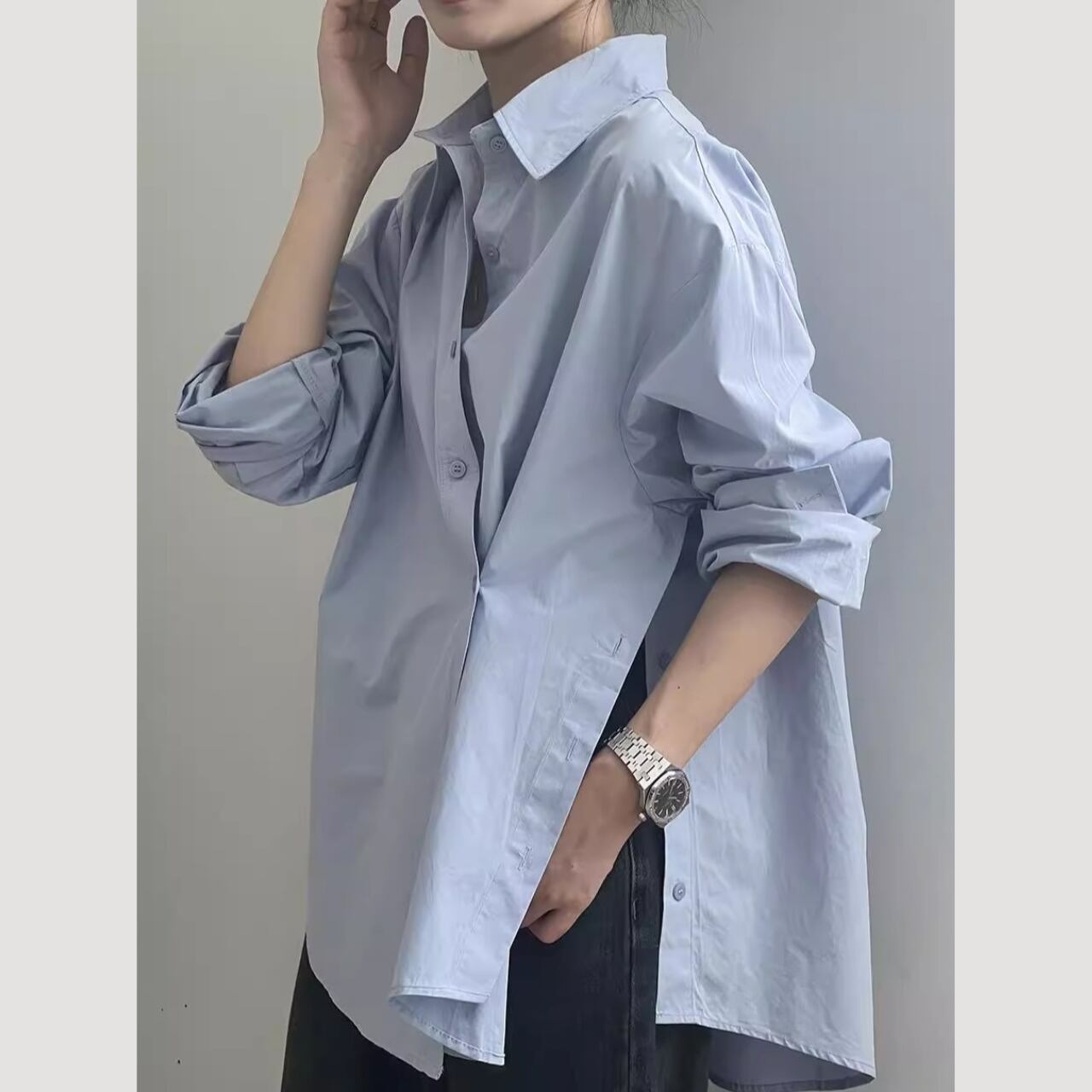 アシンメトリーサイドスリットシャツ　a0283