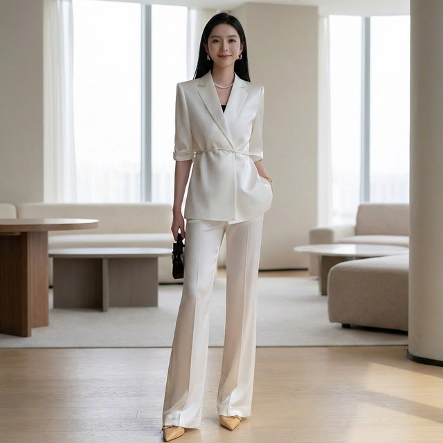 7分袖テーラードジャケットandパンツセットアップ（2color） A1039