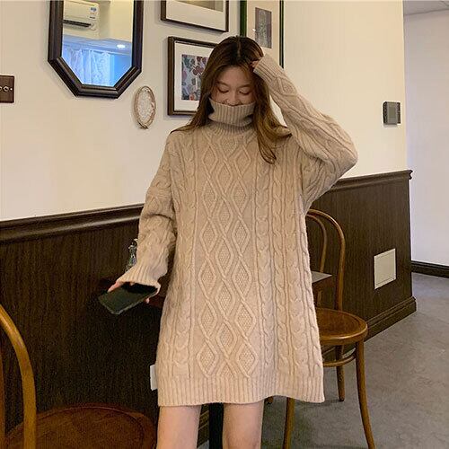 週末に着たい服 中・長セクション タートルネック ニット 怠惰な風 ニットワンピース 暖かい 厚手 コート ジャケット アウター ワンピース レディース 秋 冬 半袖 長袖 きれいめ ロング 可愛い かわいい 膝丈 ひざ丈 20代 30代 40代 マキシ タイト レトロ モダン 白 黒