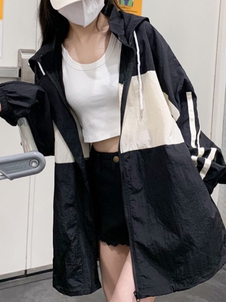 ゆったりシルエットで今っぽさを演出! カラーブロックフード付きジャケット スポーティー ストリート カジュアル 大きいサイズ 韓国 CH10007