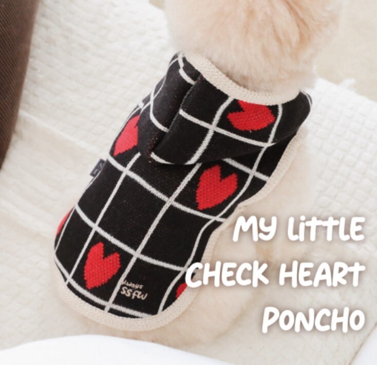 即納【SSFW】My little Check Heart Poncho《Black》