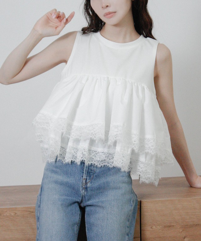 ティアードフリルノースリーブTシャツ