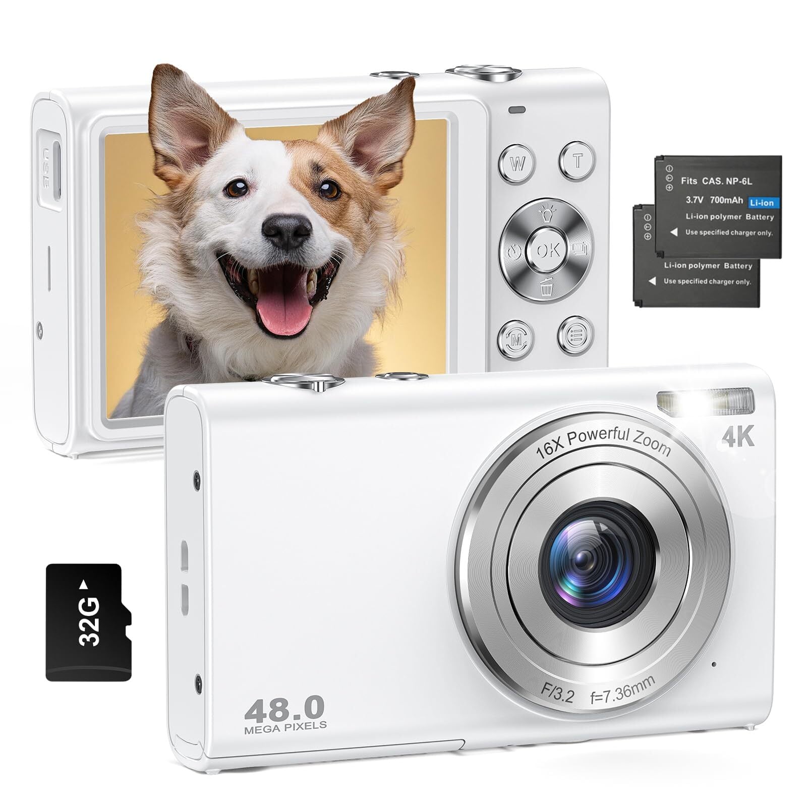4K デジタルカメラ オートフォーカス搭載 4800万画素 軽量 ホワイト CAMKORY 4K デジカメ デジタルカメラ オートフォーカス 4800万画素 4K