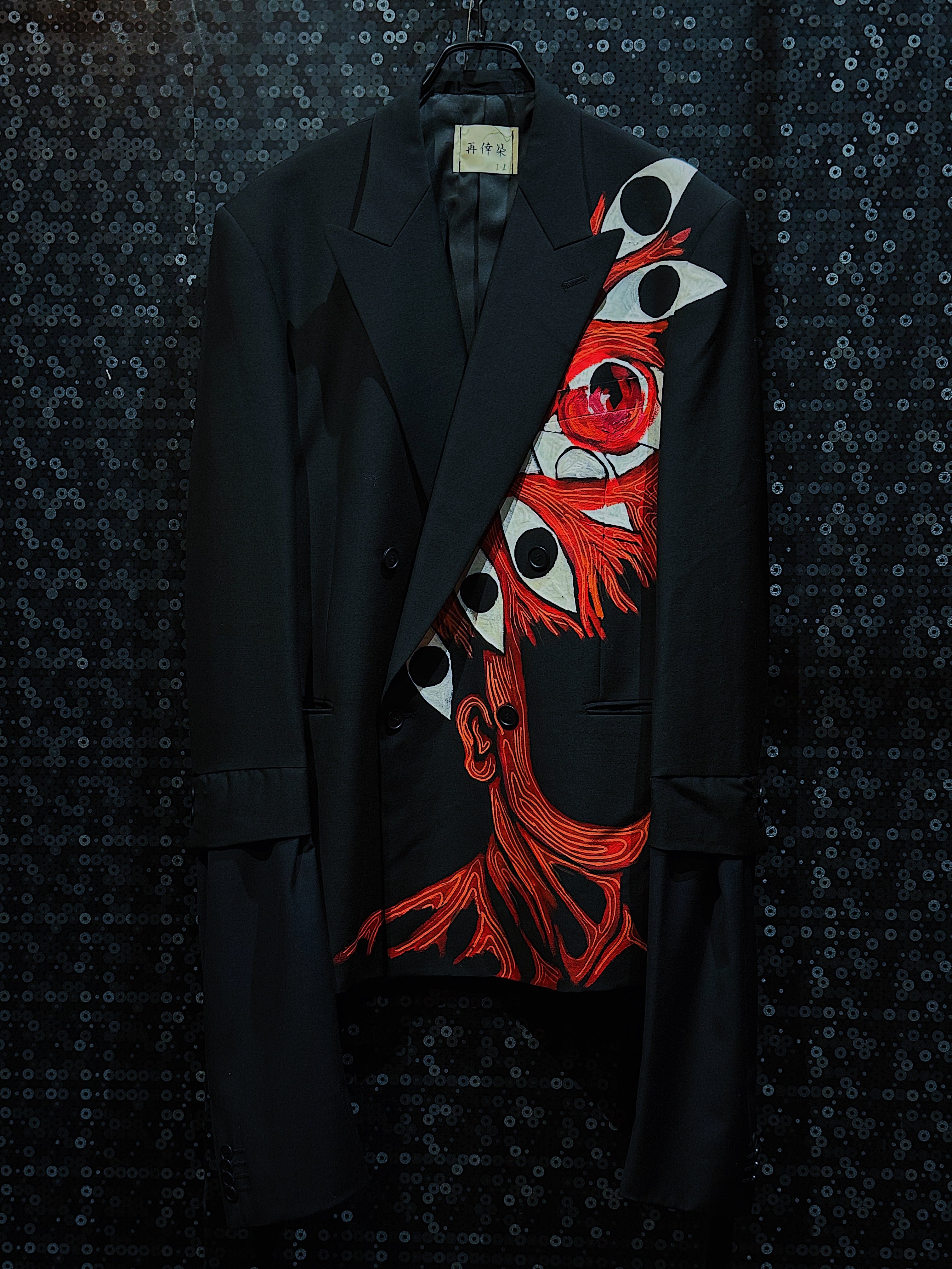 【ÆIEM】"再倖築"vintage "the red Demonic Shrine eyes"paint remake double docking tailored jacket