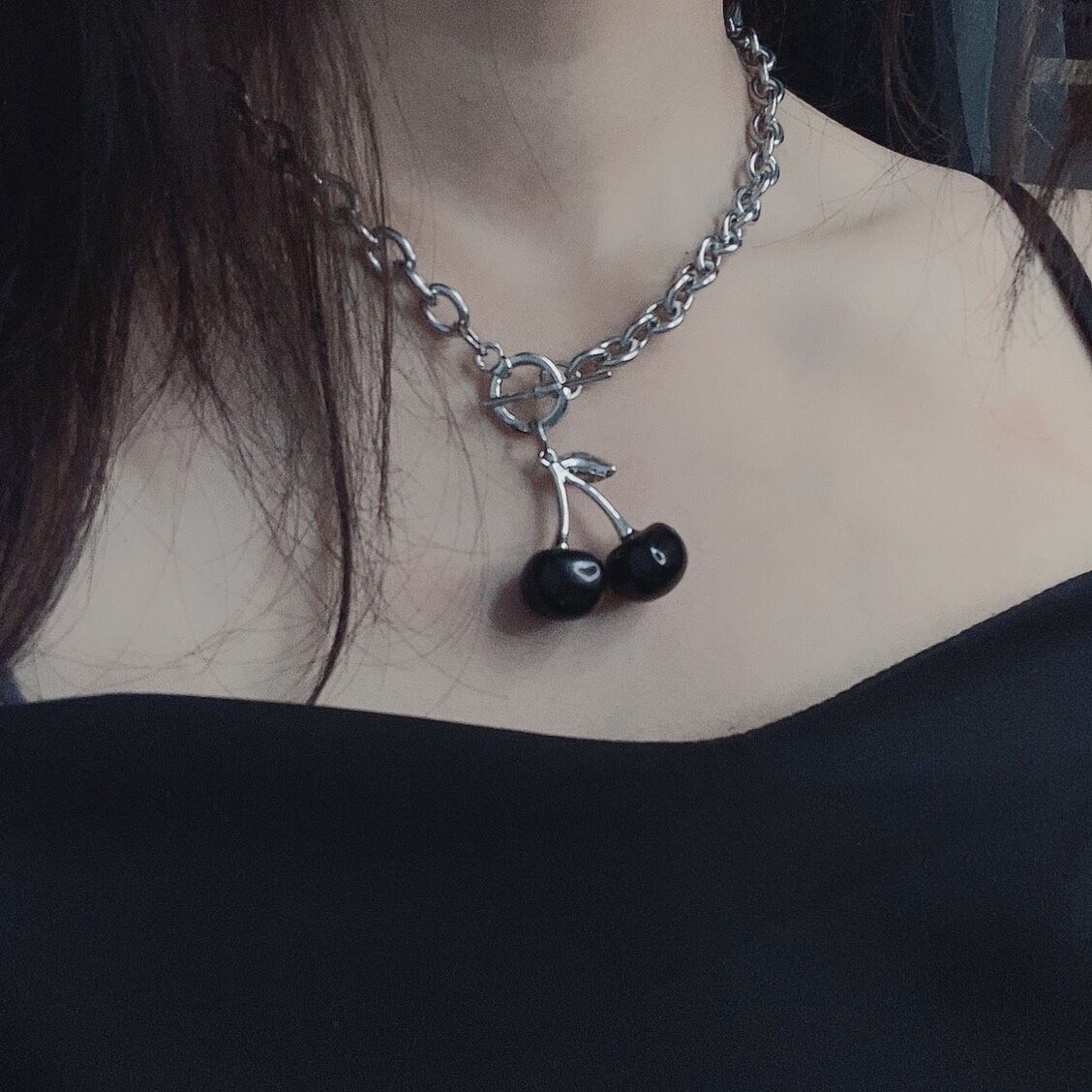 ブラックチェーン ネックレス レース ペンダント ケッペル87399038592