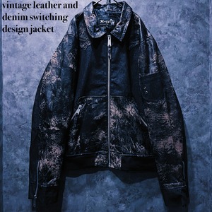 【doppio】vintage leather and denim switching design jacket