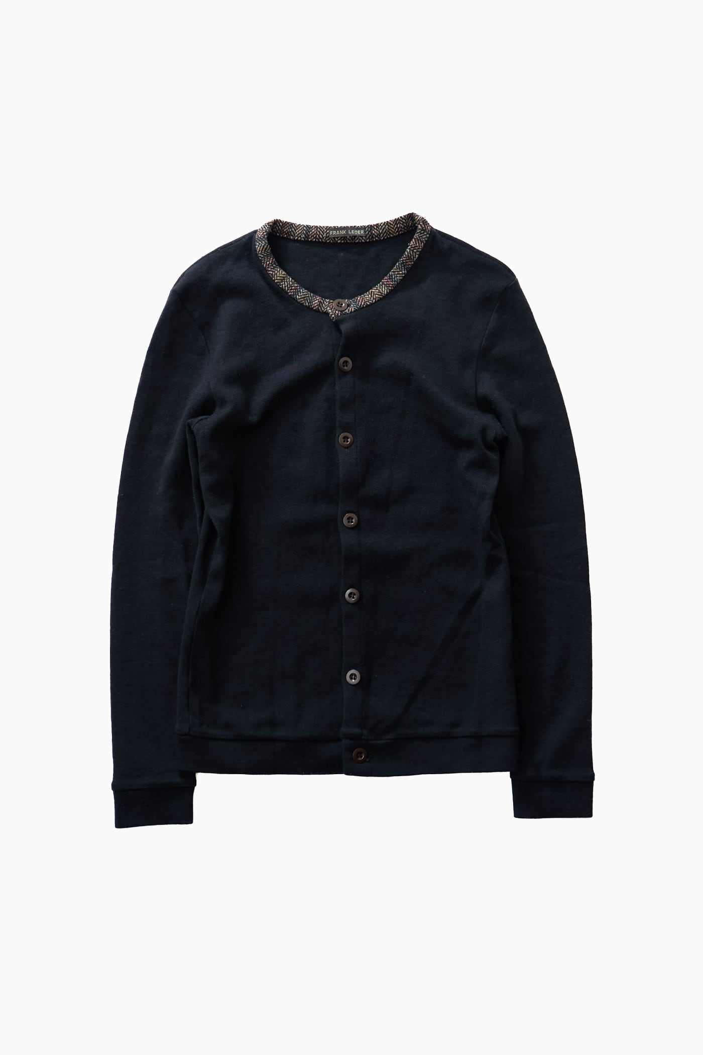 FRANK LEDER HERRINGBONE COLLAR BLACK CARDIGAN
