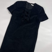 INGEBORG インゲボルグ アンゴラ混 リボン 半袖 ロング ワンピース/ブラック レディース