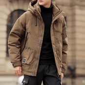 フード付き ヒップ丈 ボタンフロント ダウンジャケット af0107