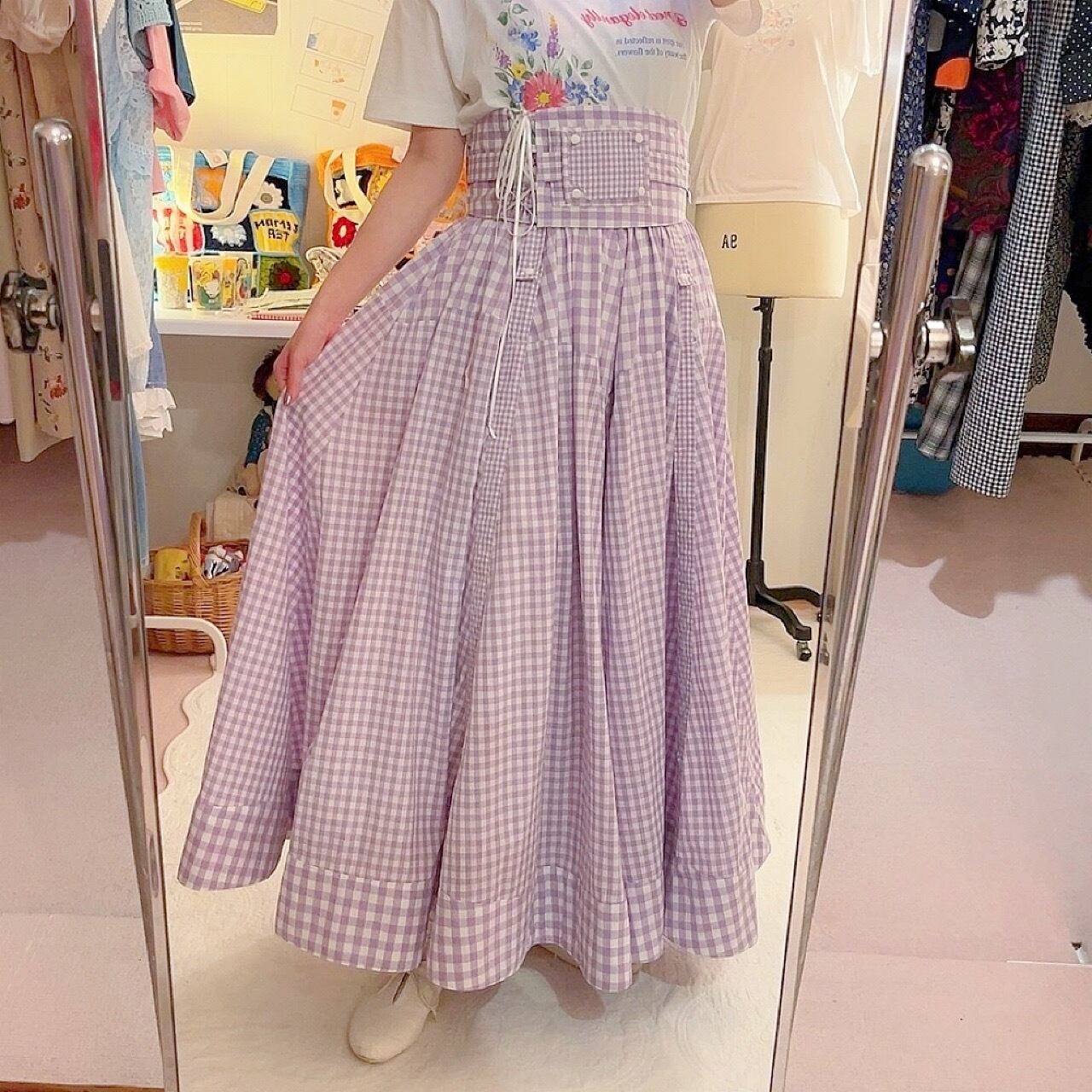 original : transformation belt gingham check skirt . purple