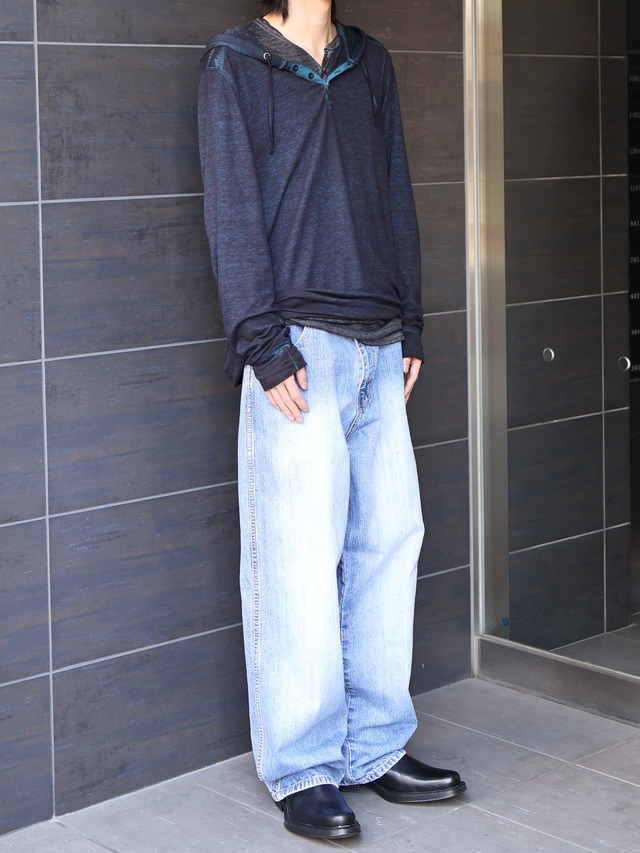 marbling henley neck hoodie
