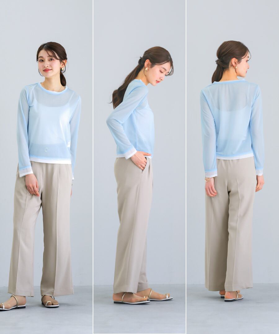 SALE 30％OFF】【 抜け感で魅せる 】 強撚シアー・配色カットソー