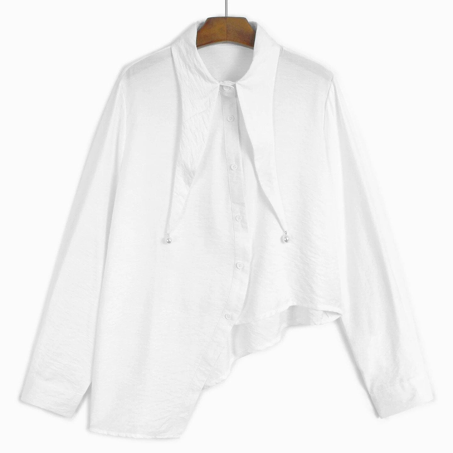 SOLID LONG POINTED COLLAR ASYMMETRIC DESIGN SHIRT 2colors M-15977