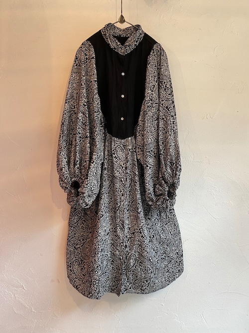 principe long blouse/french linen paisley print/clo.black×white