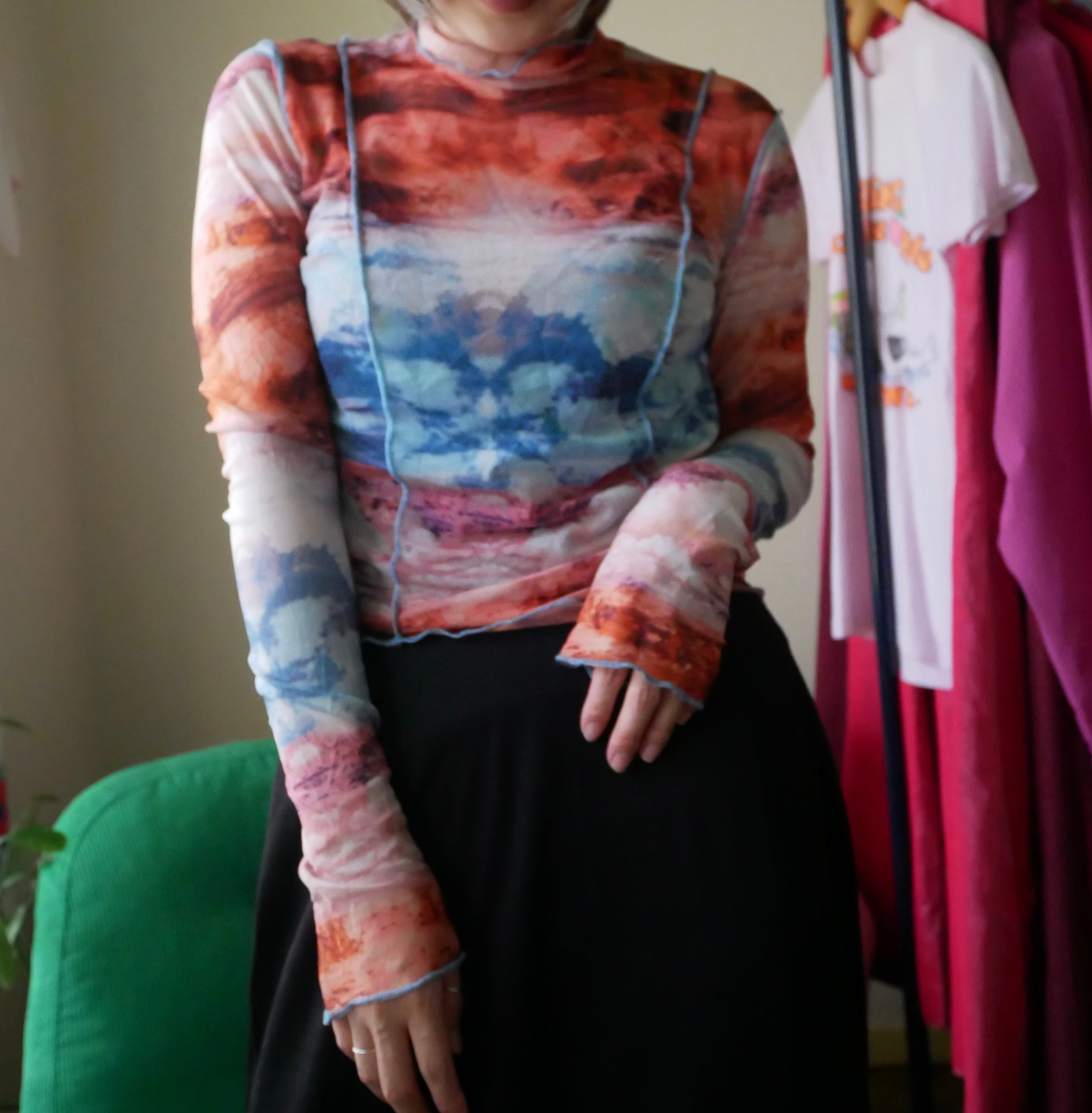 00s Vintage  Graphic Sheer Top
