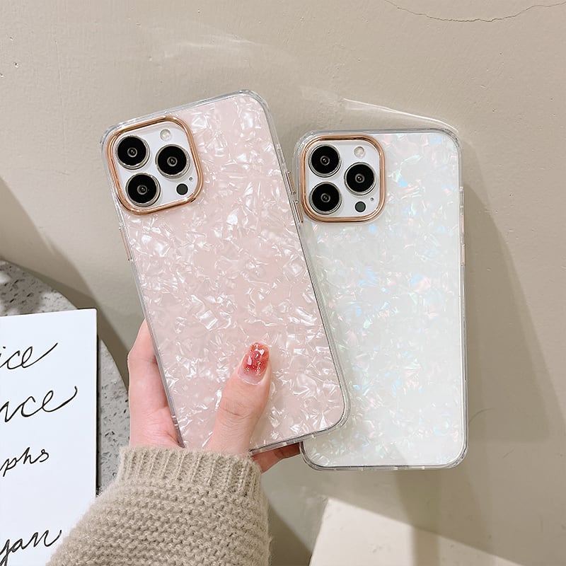 シェルのキラキラ感が美しい◎透明ラメ シェルデザイン クリア スマホケース 2color ND-14539