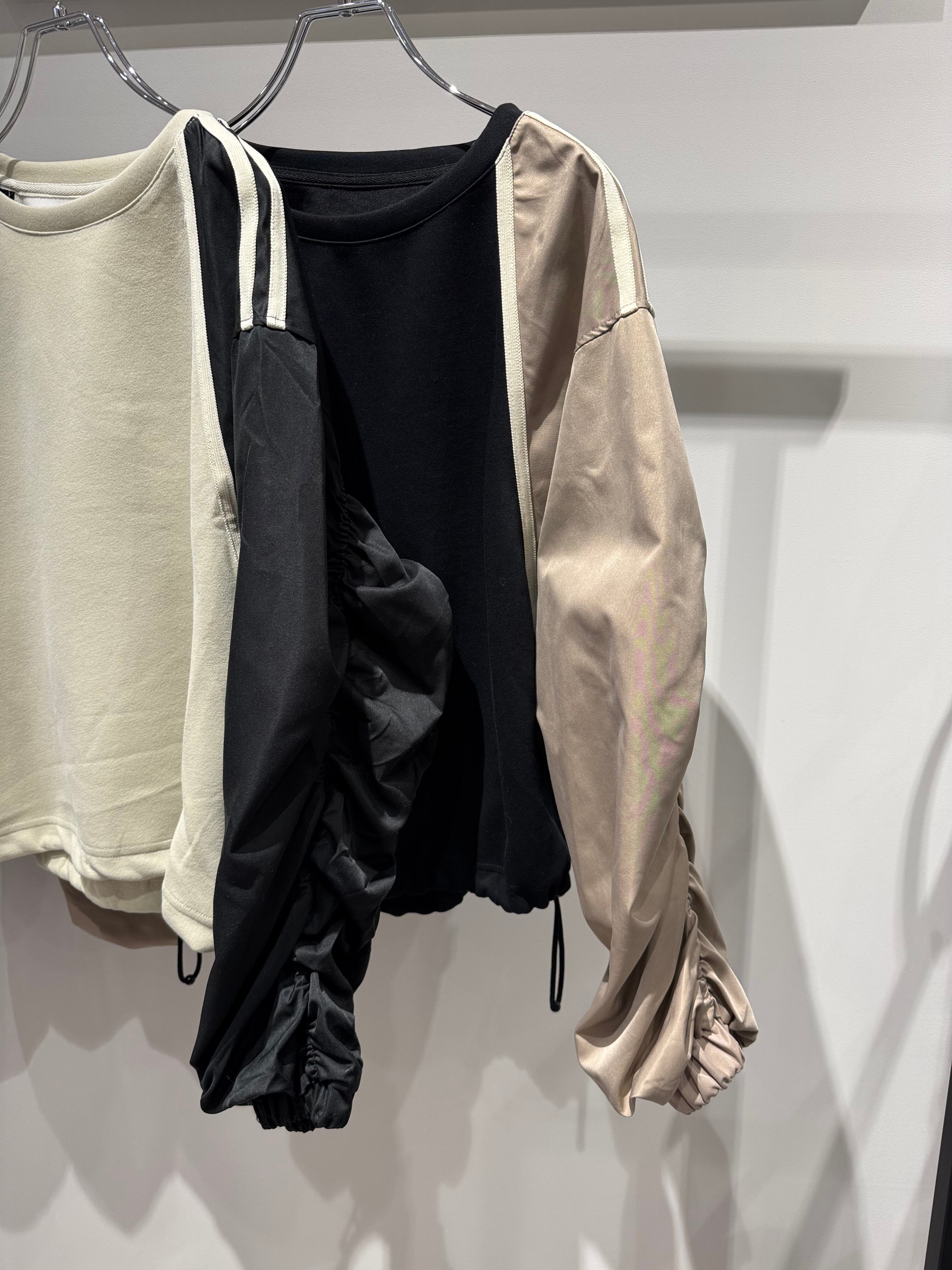 shirring bi-color raglan top