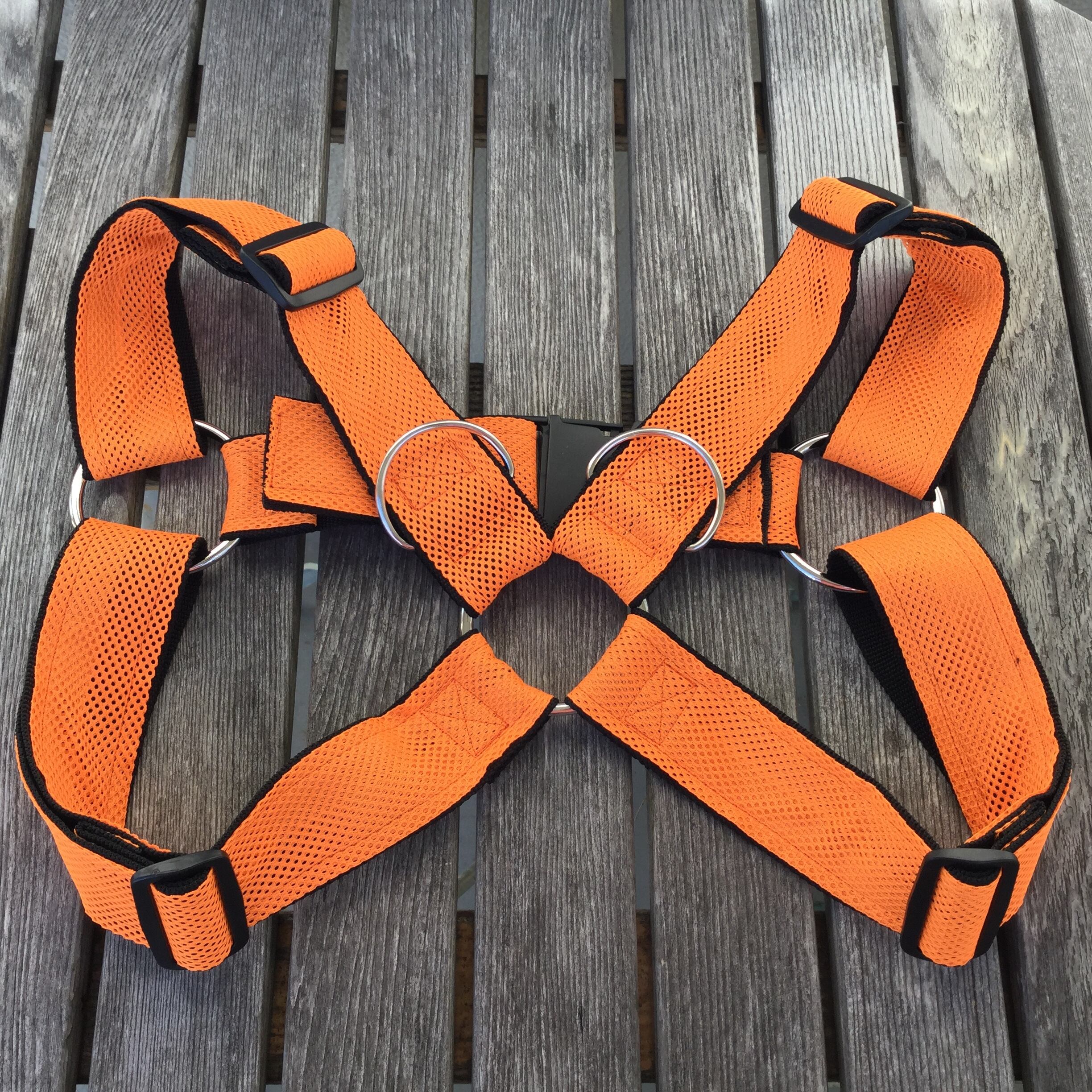 <光る>胸ハーネス 蛍光オレンジ 50mm幅