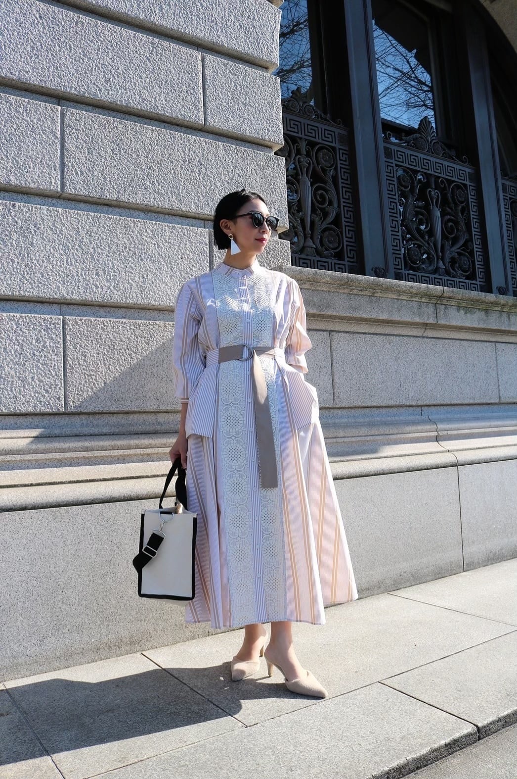 MARIA24SS 【Beige】Mulch stripe belt set dress | MARIA MARIA24SS 【Beige】Mulch stripe belt set dress | MARIA