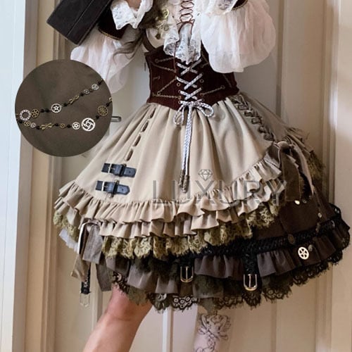 【値下げ】ハンドメイド　ボレロジャケット　ビスチェ　ティアードスカート　ロリータ ロリータファッション スカート+装飾チェーン のみ 膝丈 ひざ丈