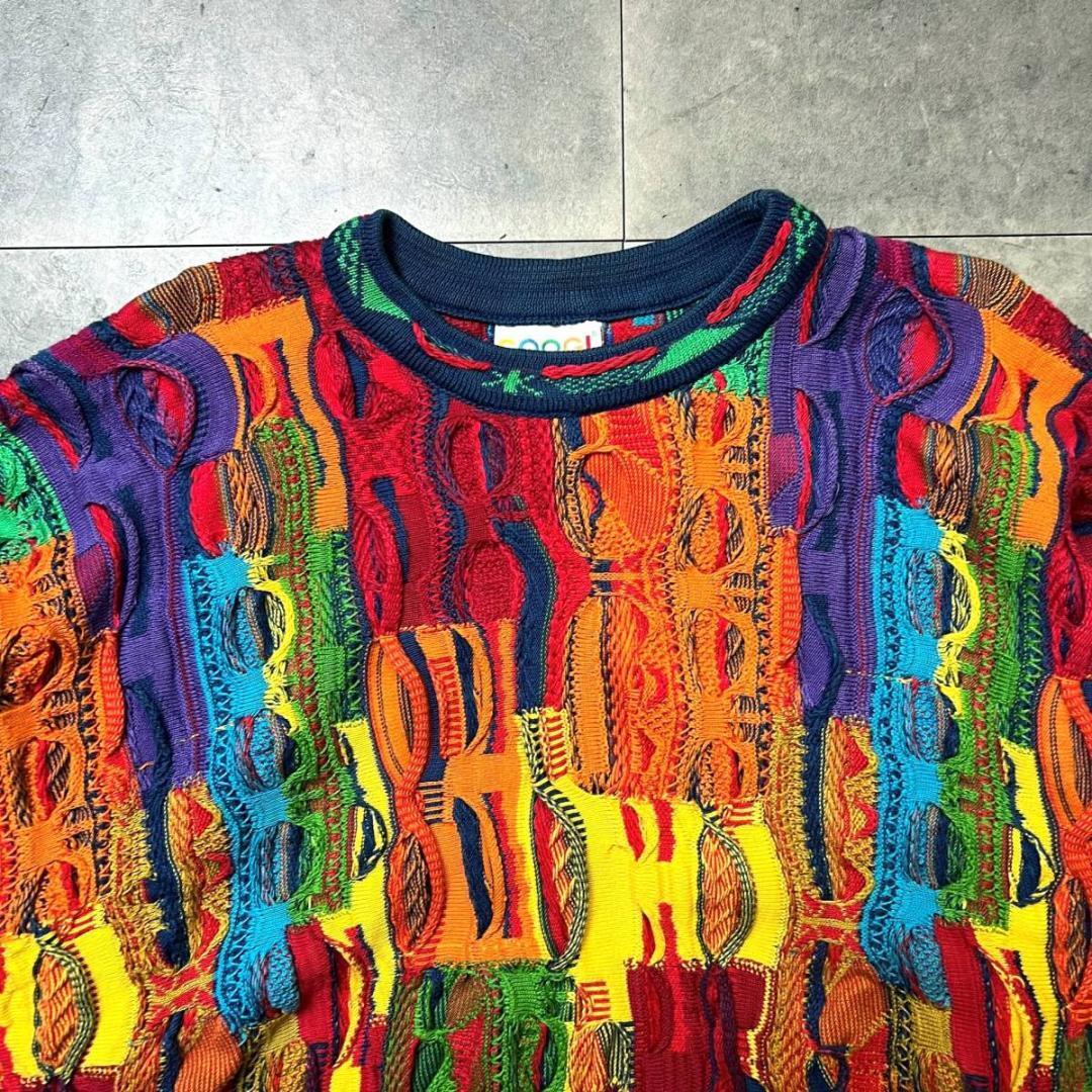 90's Coogi Mercerized Cotton 3D Pattern Sweater In Multi / 90s オーストラリア製  クージー 3Dニット L 3Dセーター コットンセーター コットンニット ストリート ビギ― Biggie ヒップホップ